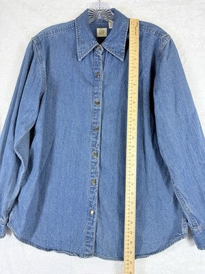 Vintage Gap Denim Shirt Womens Small 90s Blue Long Sleeve Jean Metal Buttons