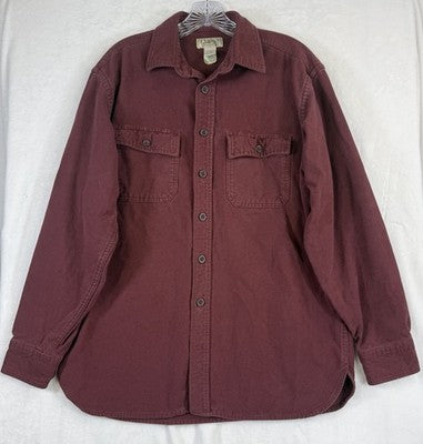 LL Bean Chamois Cloth Shirt Mens Medium Burgundy Red Button Up Long Sleeve