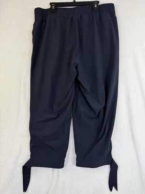 T By Talbots Cropped Pants Medium Petite Lightweight Pull On Navy Blue Tie Hem
