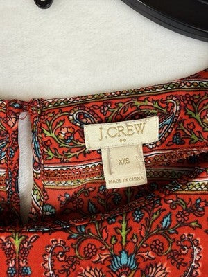 J Crew Top XXS Short Sleeve Red Floral Paisley Print Lightweight Womens