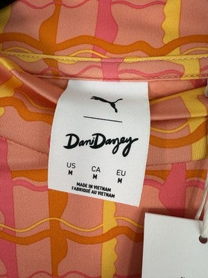 Puma Dani Dazey Top Medium Cloudspun Mock Neck Pink Plaid Womens NWT