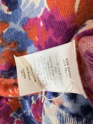 Talbots Charming Cardigan Sweater Medium Pink Blue Floral Womens 3/4 Sleeve