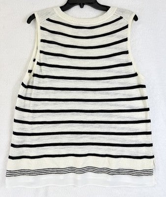 Tommy Hilfiger Womens Tops XL Sweater Sleeveless 100% Cotton Navy Blue Ivory