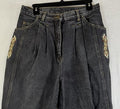 Vintage 80s 90s Jeans 14 Womens High Rise Mom Gray Embroidered Hipster Tapered