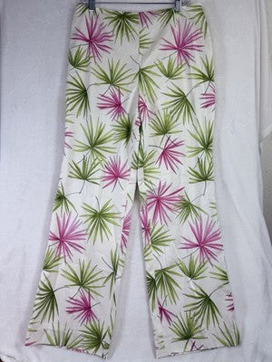 Vintage Talbots Pants 14 Straight Leg Silk Blend Side Zip Leaf Print Lined Women