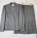 Vintage 80s Womens Blazer Skirt Suit Set 8 10 Gray Wool Dark Academia Whimsigoth