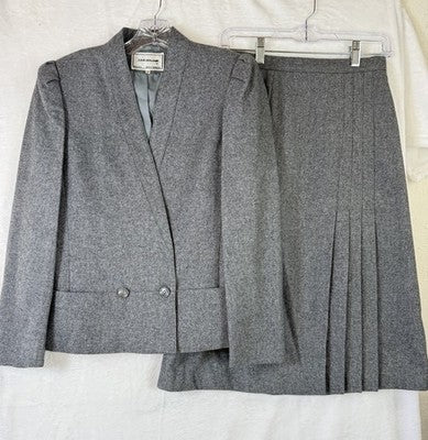 Vintage 80s Womens Blazer Skirt Suit Set 8 10 Gray Wool Dark Academia Whimsigoth