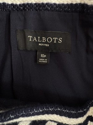 Talbots Skirt 10 Petite Navy Blue White Striped A-Line Pencil Knit Womens 10P