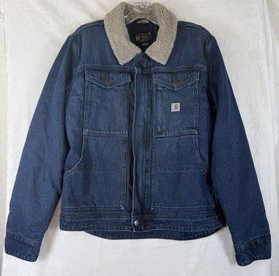 Carhartt Denim Sherpa Lined Jacket Relaxed Fit Mens Small Blue Jean Coat