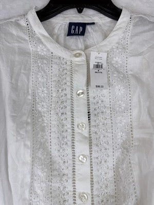 Gap Lace Trim Mini Dress Small Petite Womens White 3/4 Sleeve Boho Whimsical New