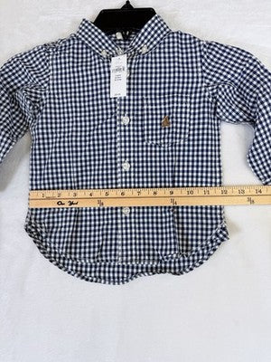 Baby Gap Boy 2T NWT Shirt Long Sleeve Blue Gingham Button Down Cotton New