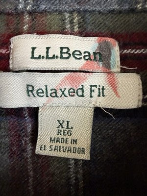 LL Bean Scotch Plaid Flannel Shirt Womens XL Gray Red Relaxed Fit Button Up Top