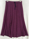 T By Talbots Medium Petite Midi Skirt Jersey Knit Navy Blue Pink Striped Pull On