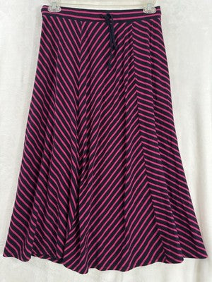 T By Talbots Medium Petite Midi Skirt Jersey Knit Navy Blue Pink Striped Pull On