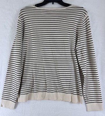 Zara Sweater Womens Large Ivory Black Striped Long Sleeve Lightweight New NWT