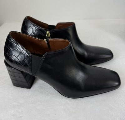 VIONIC Ankle Booties Black 7 Crocodile Block Heel Linda Leather Shorties Croc