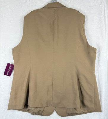Jessica London 24W Sleeveless Blazer Beige Lined Jacket Vest New NWT