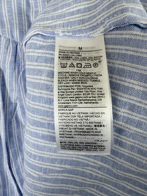 Gap Maxi Dress Medium Womens Sleeveless Linen Blend Blue Striped Drop Waist New