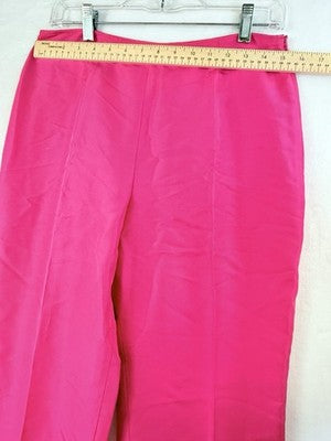 Ann Taylor Loft 100% Silk Pants 8 Barbie Pink Straight Leg Side Zip Womens