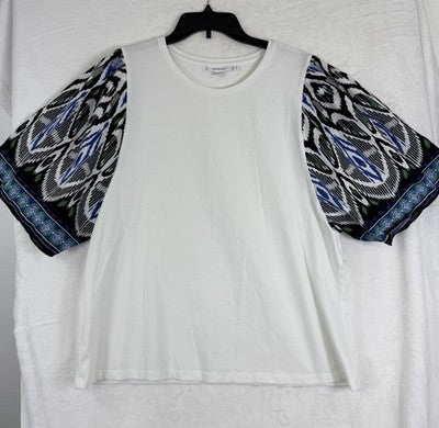 Chicos Tops Size 3 XL Women 40th Anniversary Top Shirt Knit Tee White Blue