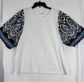 Chicos Tops Size 3 XL Women 40th Anniversary Top Shirt Knit Tee White Blue