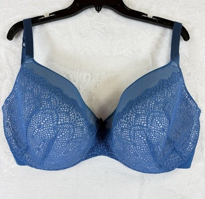 Cacique Bra 38k Light Lined Balconette Blue Lace Womens