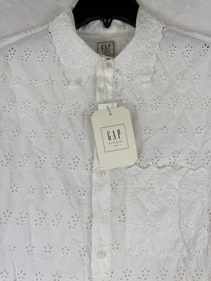 Gap X Doen Shirt XS Men Eyelet Button Up Short Sleeve Boho Off White New NWT