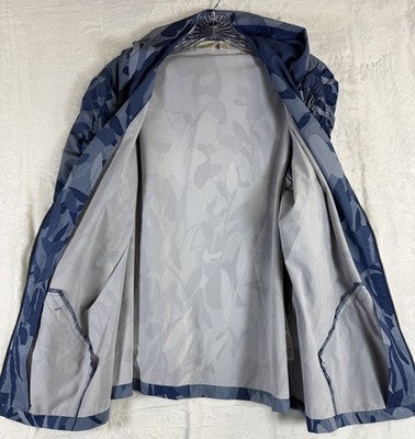 Chicos Zenergy Jacket Size 2 Blue Windbreaker Hooded Full Zip Lightweight Large