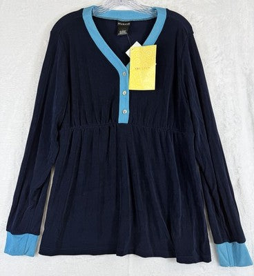 Citiknits Large Top Navy Blue Long Sleeve Empire Waist Womens USA Slinky New NWT