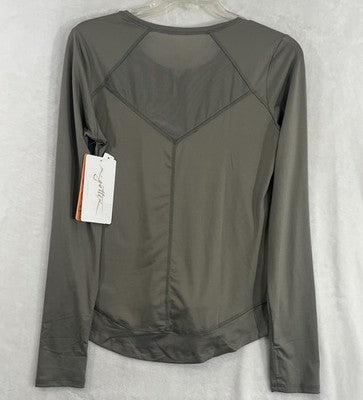 X By Gottex Top Long Sleeve Mesh Back Womens Large Stone Beige Gray Shirt NEW