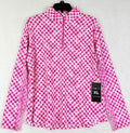 IBKUL Womens Long Sleeve Top XL 1/4 Zip Mock Neck Pink Gingham Check Print Golf