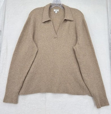 J Crew Extra Soft Sweater Large Womens Beige Tan Long Sleeve Top Wool Blend