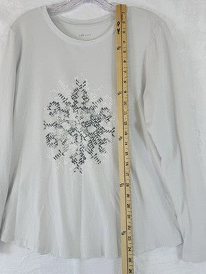 J Jill Sleep Top Small Snowflake Gray Pajamas PJ Shirt Long Sleeve