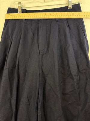 Gap Linen Blend Pants 4 Navy Blue Pleated High Waist Trousers Womens