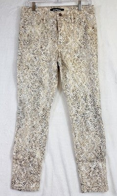 Express Jeans Women 8 Regular Skinny Mid Rise Animal Print Metallic Womens Beige
