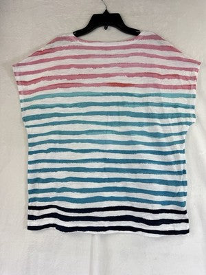 T By Talbots Top Large Tee Short Sleeve Womens Pink Blue Striped 100% Cotton