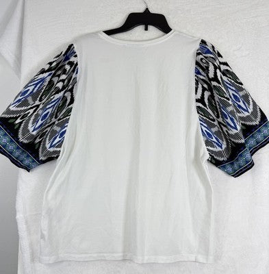 Chicos Tops Size 3 XL Women 40th Anniversary Top Shirt Knit Tee White Blue
