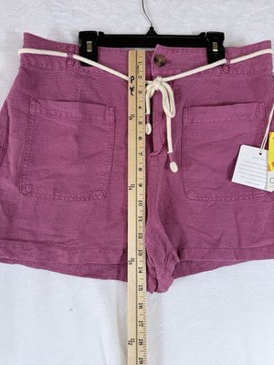 C&C California Linen Shorts Large Pink Belt Womens New NWT