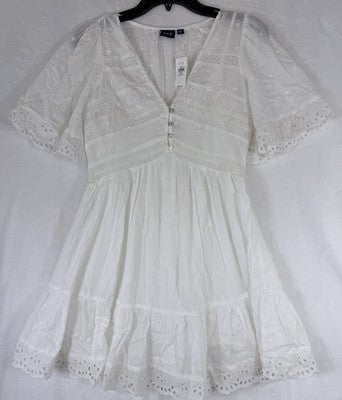Gap Mini Dress XS Petite Women Flutter Sleeve Eyelet White Cotton Short New NWT