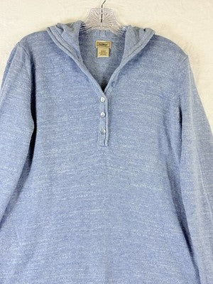 LL Bean Womens Sweater Medium Hooded Blue 100% Cotton Tops Long Sleeve