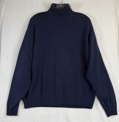 Vintage LL Bean Sweater Womens XL Made In USA Turtleneck Blue 100% Cotton 90s