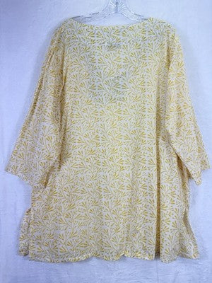 Lime Tree Design Tunic Top Medium Large Block Print Yellow 100% Cotton Women New