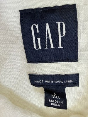 Gap Linen Shirt Womens Large Tall Long Sleeve White Button Up Embroidered New