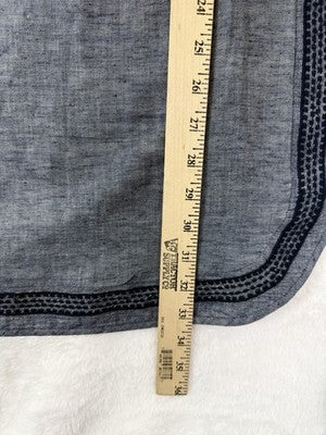 Ann Taylor Dress Small Petite Linen Tunic Blue Womens SP 3/4 Sleeve Embroidered