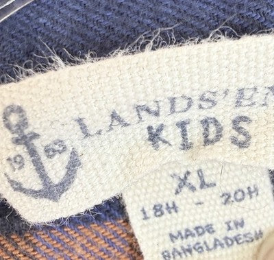 Lands End Kids Flannel Shirt XL Husky Boys Blue Orange Button Down