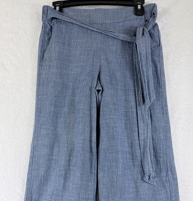 J Crew Crop Pants 4 Blue Chambray Lightweight Pull On 100% Cotton Womens