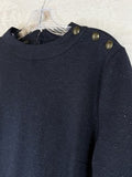 Talbots Dress Medium Shift Navy Blue Knit 3/4 Sleeve Heathered Button Womens