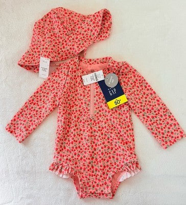 Baby Gap Rash Guard Swim Set 6-12 Months Swimsuit Pink Long Sleeve New NWT