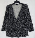 Talbots Top Medium Black White Polka Dot Surplice Blouse Long Sleeve Womens Wrap