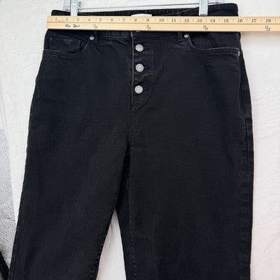 Ann Taylor Loft Jeans 10 Curvy High Rise Straight Leg Button Fly Black Denim Won